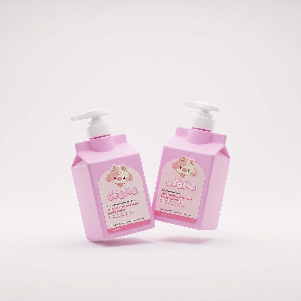 The Crème Shop Strawberry Oat Milk Body Cleanser & Balm Duo 8.4 oz Each